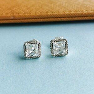 Pandora Square Sparkle Halo Stud Earrings NEW